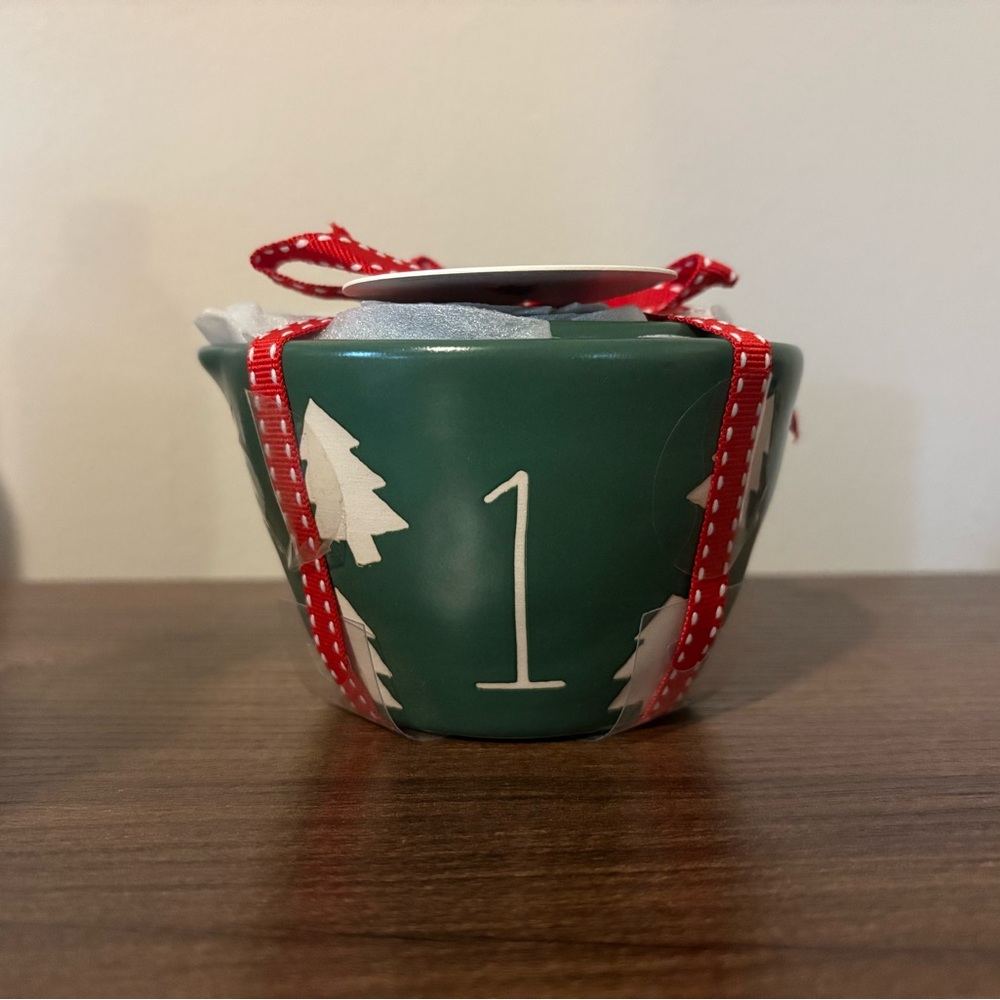 Rae Dunn Green Holiday Bowl with White Trees